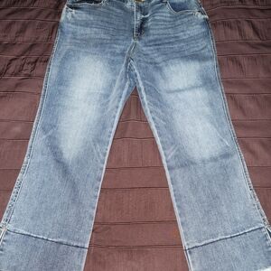Pre-loved $55 Democracy High-rise Double Layer Fray Hem Kick Flare Jeans Size 12